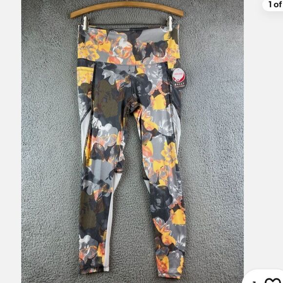 Bally NWT  Size Small Floral Leggings - Gray and Orange - Picture 1 of 4